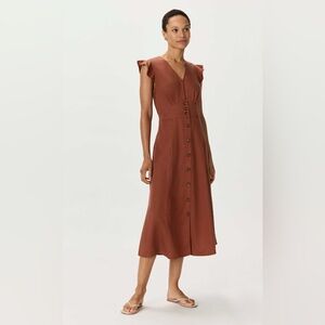 Quince Rust Button-Front Vintage Wash Tencel Midi Dress